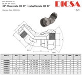 JIC Male to Female Swivel 45 Elbow, E3/MJ/FJ